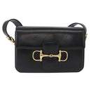 CELINE Horsebit Shoulder Bag Leather Black Gold Auth 197762A-13