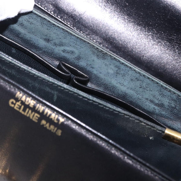 CELINE Horsebit Shoulder Bag Leather Black Gold Auth 197762A