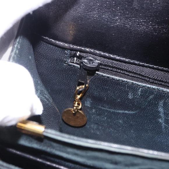 CELINE Horsebit Shoulder Bag Leather Black Gold Auth 197762A