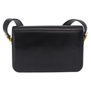 CELINE Horsebit Shoulder Bag Leather Black Gold Auth 197762A-2