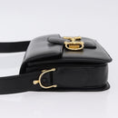 CELINE Horsebit Shoulder Bag Leather Black Gold Auth 197762A-4