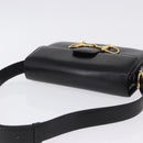 CELINE Horsebit Shoulder Bag Leather Black Gold Auth 197762A-6