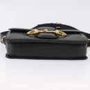 CELINE Horsebit Shoulder Bag Leather Black Gold Auth 197762A-5