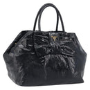 PRADA Hand Bag Patent leather Black Gold Auth 197763A-1
