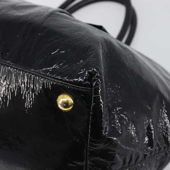 PRADA Hand Bag Patent leather Black Gold Auth 197763A