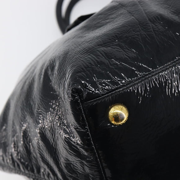 PRADA Hand Bag Patent leather Black Gold Auth 197763A