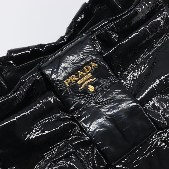 PRADA Hand Bag Patent leather Black Gold Auth 197763A