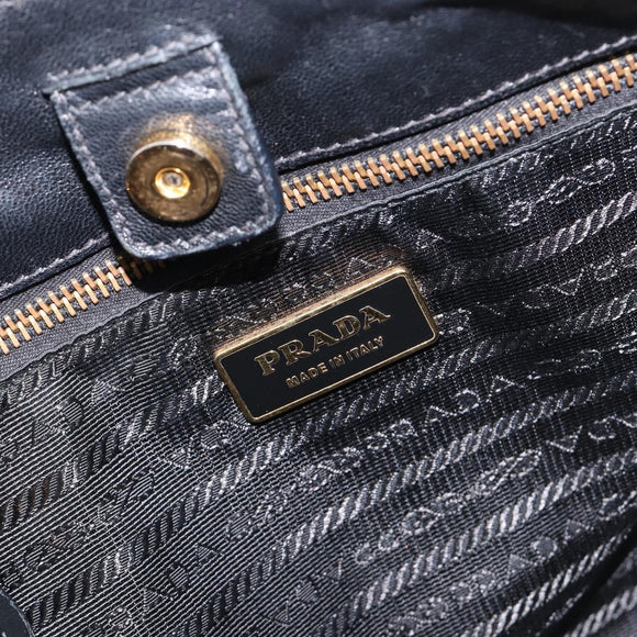 PRADA Hand Bag Patent leather Black Gold Auth 197763A