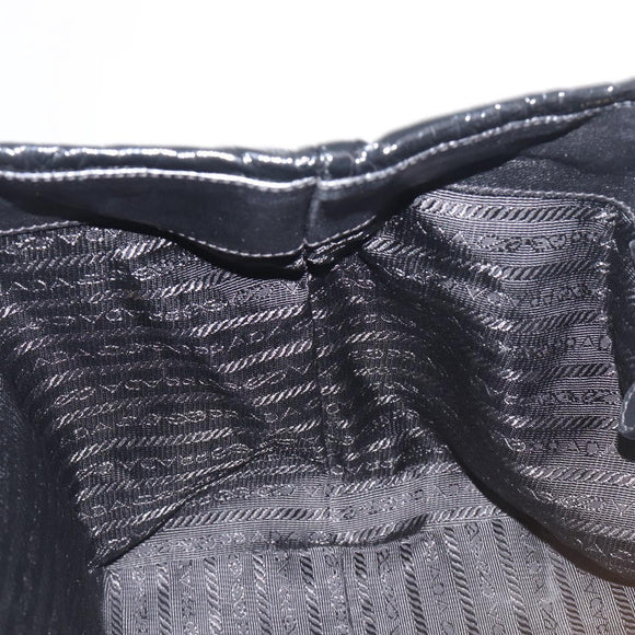 PRADA Hand Bag Patent leather Black Gold Auth 197763A