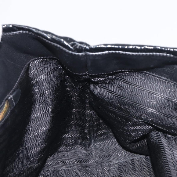 PRADA Hand Bag Patent leather Black Gold Auth 197763A