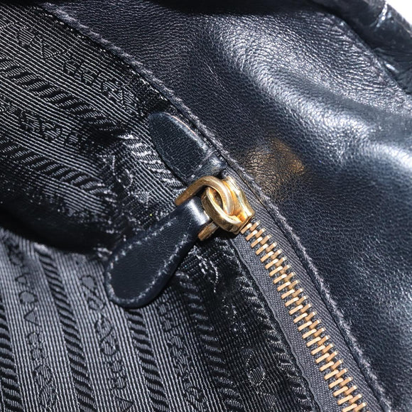 PRADA Hand Bag Patent leather Black Gold Auth 197763A