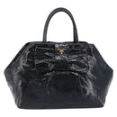 PRADA Hand Bag Patent leather Black Gold Auth 197763A-2