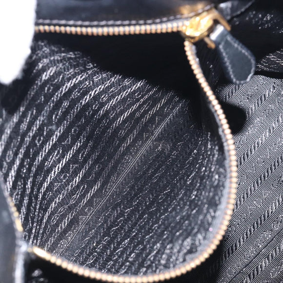 PRADA Hand Bag Patent leather Black Gold Auth 197763A