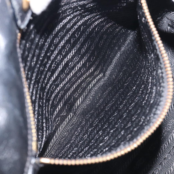 PRADA Hand Bag Patent leather Black Gold Auth 197763A