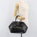 PRADA Hand Bag Patent leather Black Gold Auth 197763A-23