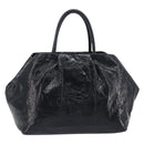 PRADA Hand Bag Patent leather Black Gold Auth 197763A-3