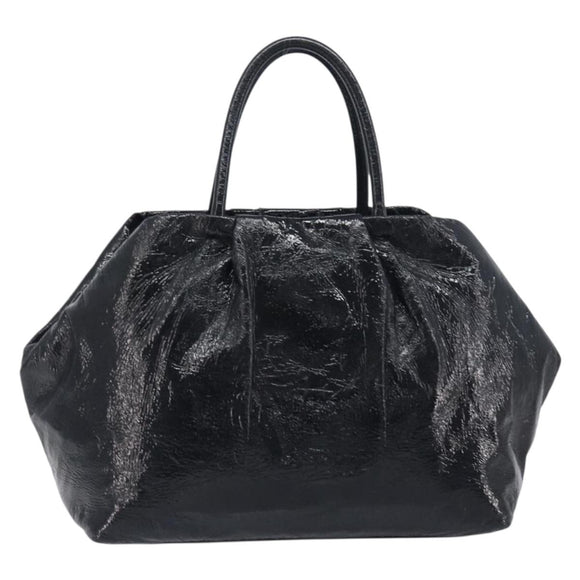PRADA Hand Bag Patent leather Black Gold Auth 197763A