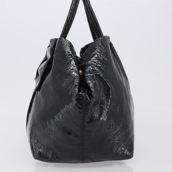 PRADA Hand Bag Patent leather Black Gold Auth 197763A