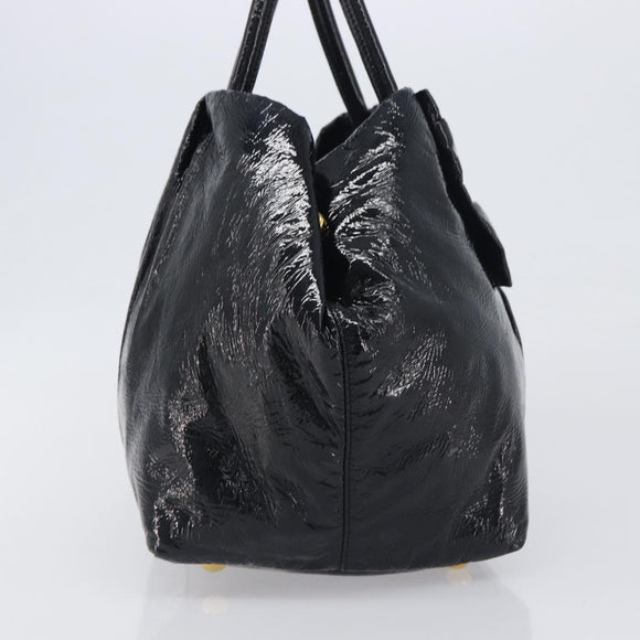 PRADA Hand Bag Patent leather Black Gold Auth 197763A