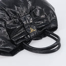 PRADA Hand Bag Patent leather Black Gold Auth 197763A-6