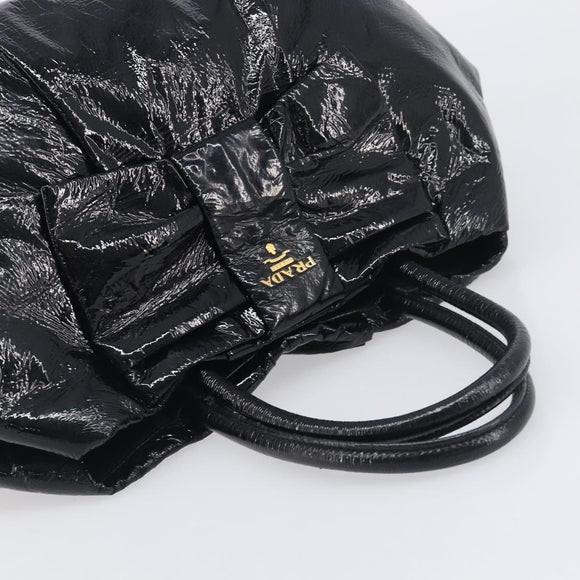 PRADA Hand Bag Patent leather Black Gold Auth 197763A