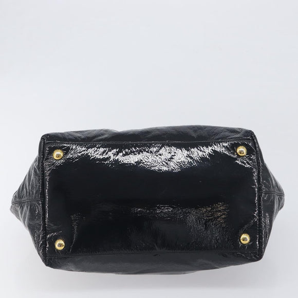 PRADA Hand Bag Patent leather Black Gold Auth 197763A