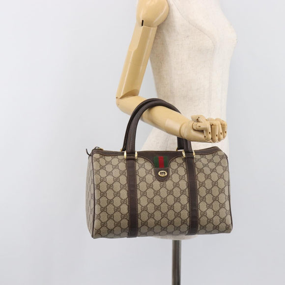 GUCCI GG Supreme Web Sherry Line Hand Bag PVC Beige Gold 40 02 007 Auth 197765