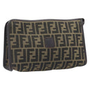 FENDI Zucca Canvas Clutch Bag Black Brown Auth 197770-1