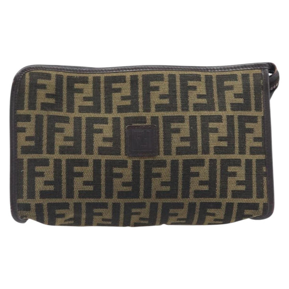 FENDI Zucca Canvas Clutch Bag Black Brown Auth 197770