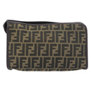 FENDI Zucca Canvas Clutch Bag Black Brown Auth 197770-2