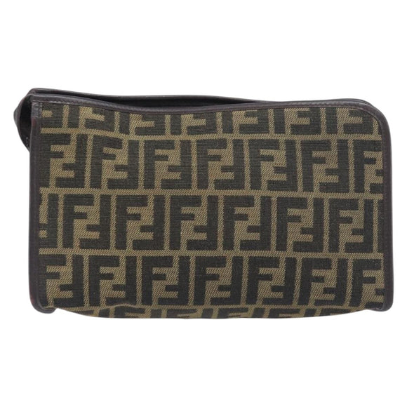 FENDI Zucca Canvas Clutch Bag Black Brown Auth 197770