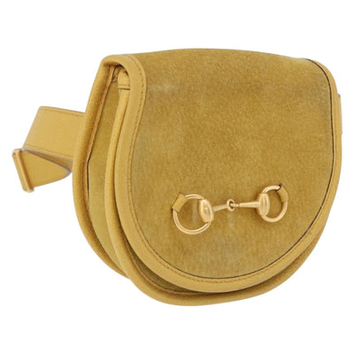GUCCI Horsebit Waist bag Suede Yellow Gold Auth 197772