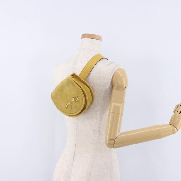 GUCCI Horsebit Waist bag Suede Yellow Gold Auth 197772