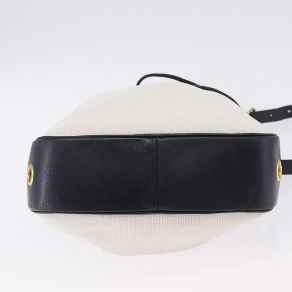 SAINT LAURENT Shoulder Bag PVC Canvas Navy White Auth 197773