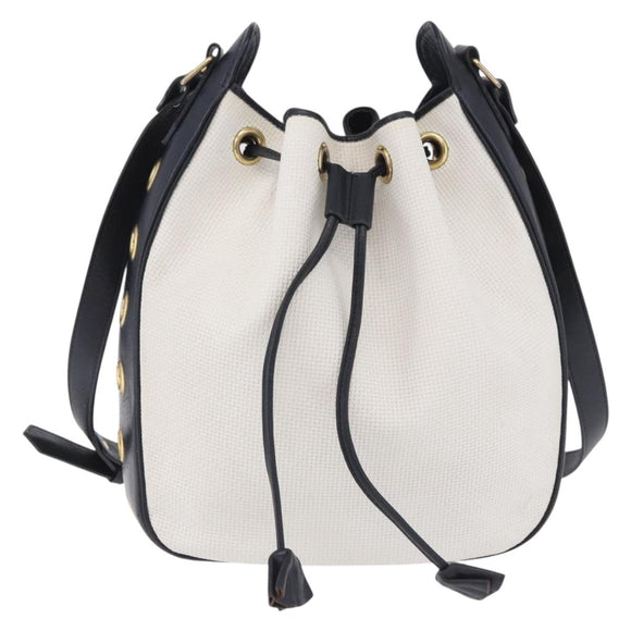 SAINT LAURENT Shoulder Bag PVC Canvas Navy White Auth 197773