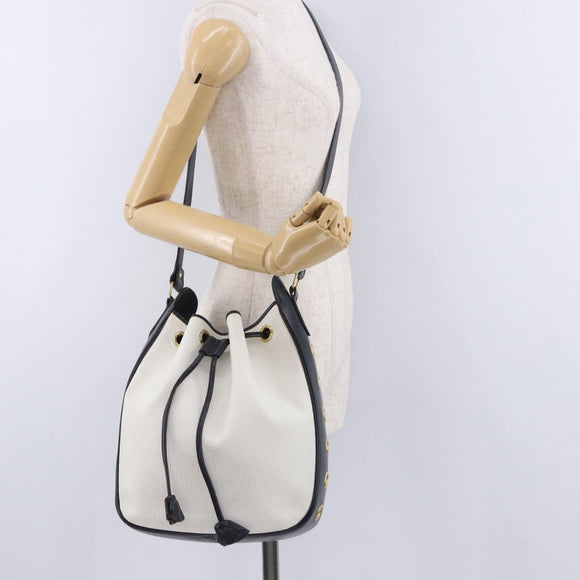 SAINT LAURENT Shoulder Bag PVC Canvas Navy White Auth 197773