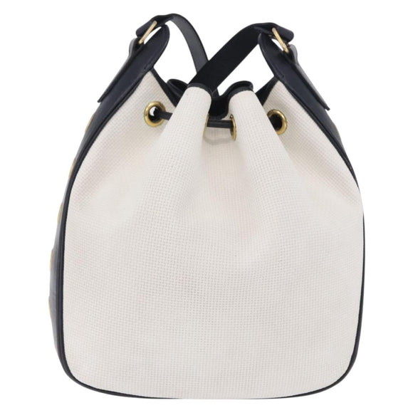 SAINT LAURENT Shoulder Bag PVC Canvas Navy White Auth 197773