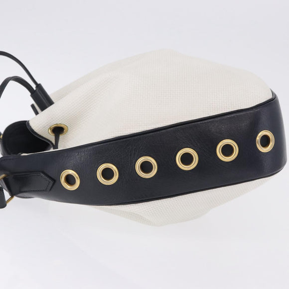 SAINT LAURENT Shoulder Bag PVC Canvas Navy White Auth 197773