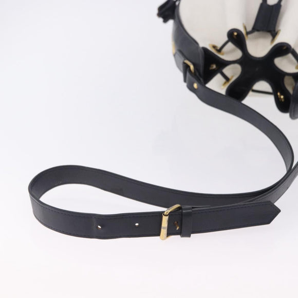SAINT LAURENT Shoulder Bag PVC Canvas Navy White Auth 197773