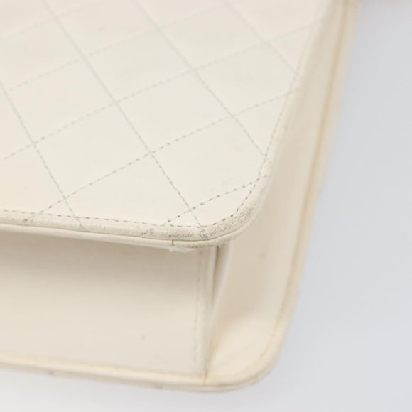 CHANEL Matelasse Chain Shoulder Bag Lamb Skin White Gold CC Auth 197774