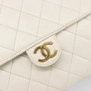 CHANEL Matelasse Chain Shoulder Bag Lamb Skin White Gold CC Auth 197774-14
