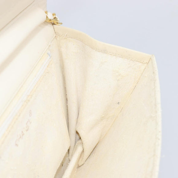 CHANEL Matelasse Chain Shoulder Bag Lamb Skin White Gold CC Auth 197774