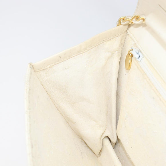 CHANEL Matelasse Chain Shoulder Bag Lamb Skin White Gold CC Auth 197774