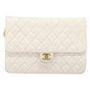 CHANEL Matelasse Chain Shoulder Bag Lamb Skin White Gold CC Auth 197774-2