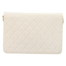 CHANEL Matelasse Chain Shoulder Bag Lamb Skin White Gold CC Auth 197774-3