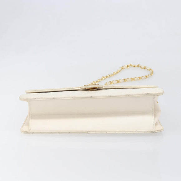 CHANEL Matelasse Chain Shoulder Bag Lamb Skin White Gold CC Auth 197774