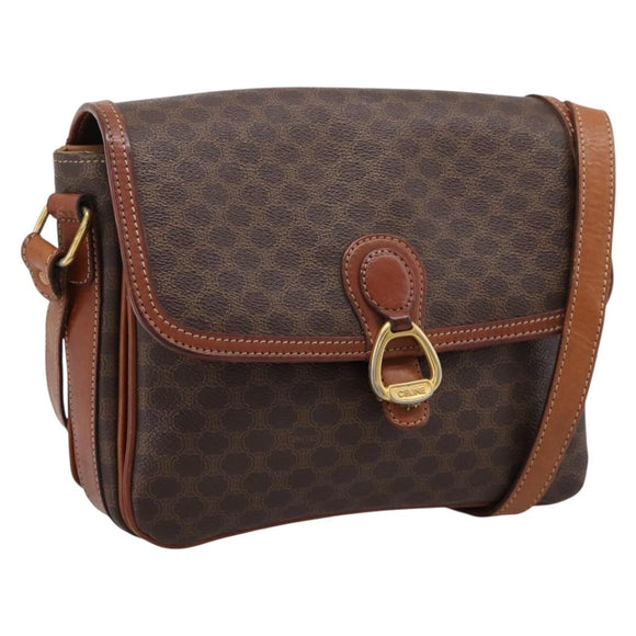 CELINE Macadam Shoulder Bag PVC Leather Brown Gold Auth 197775
