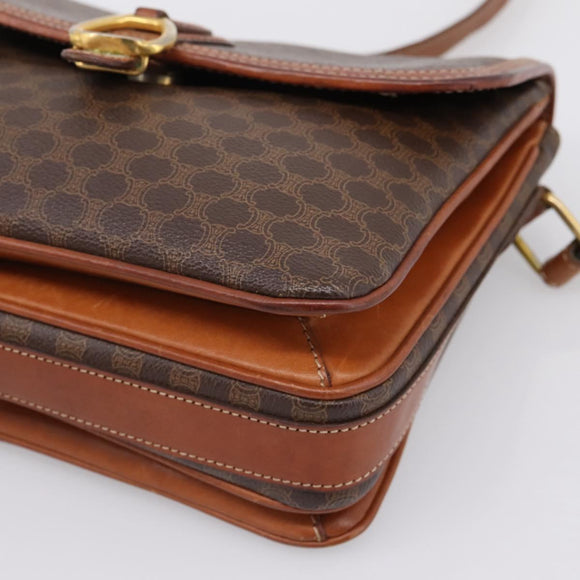 CELINE Macadam Shoulder Bag PVC Leather Brown Gold Auth 197775