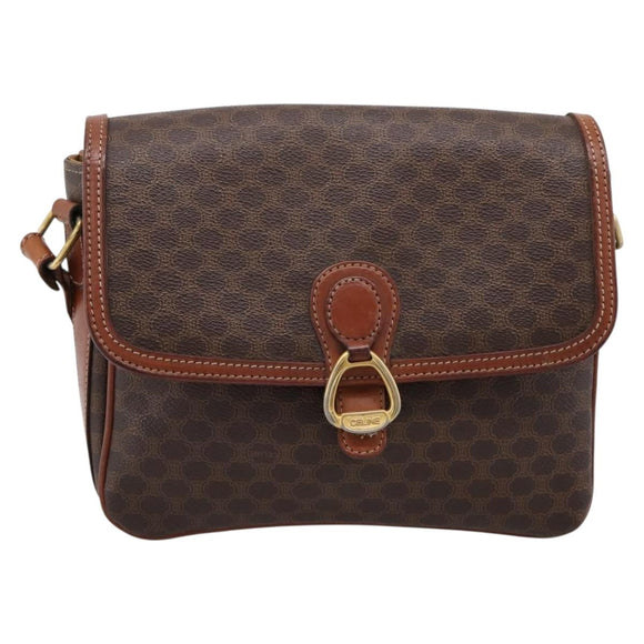 CELINE Macadam Shoulder Bag PVC Leather Brown Gold Auth 197775