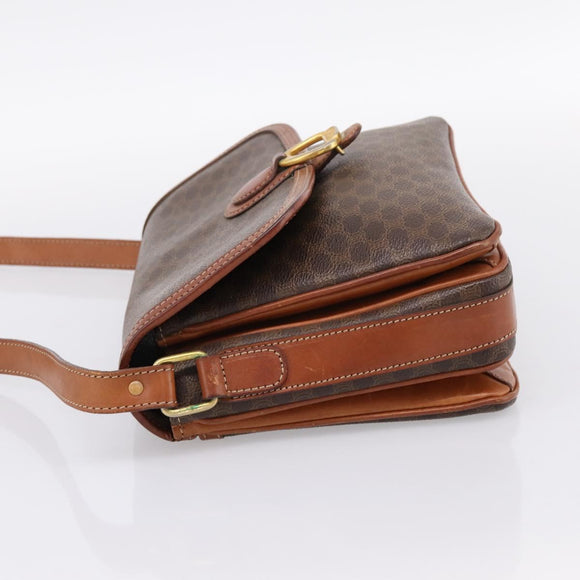 CELINE Macadam Shoulder Bag PVC Leather Brown Gold Auth 197775
